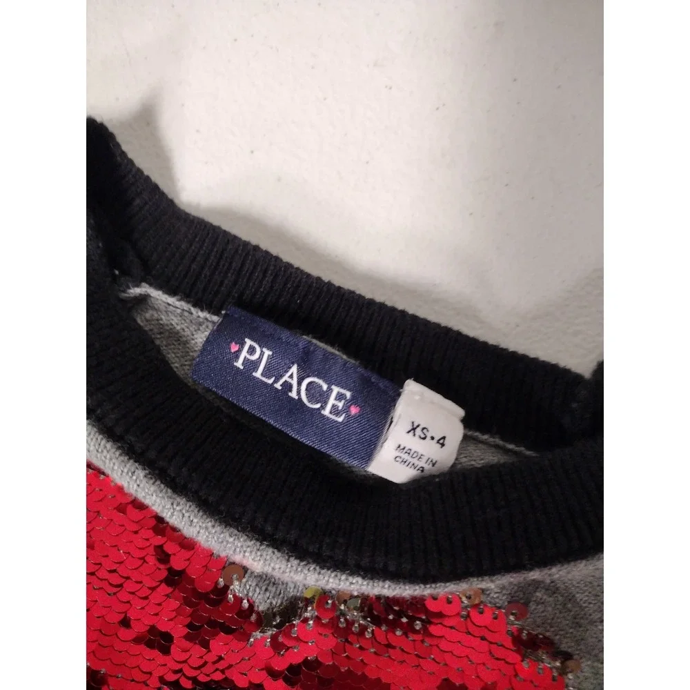 The Childrens‎ Place Girls XS 4 Gray Black Sequin Heart Sweater Dress Tunic